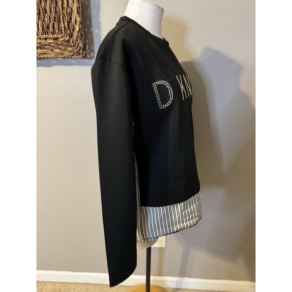 DKNY Top S Small The Everywhere Sweatshirt Black Blue White Crystals NWT NEW - Picture 6 of 15
